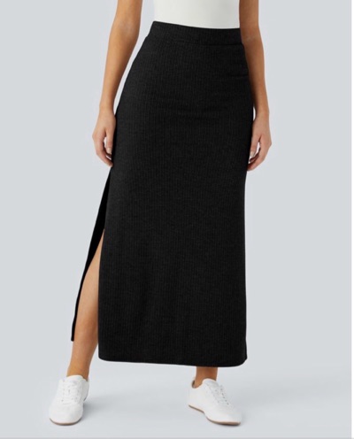 Halara Ribbed High Waisted A-Line Maxi Skirt Black Size M BNWOT