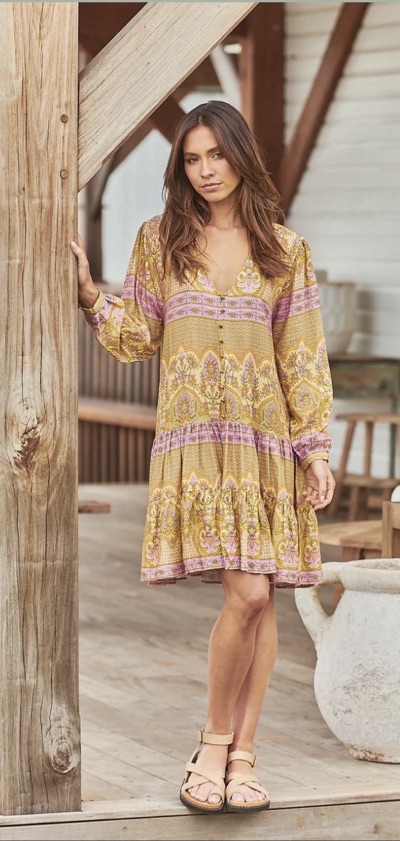 Jaase Payson Mini Dress Caramel Odessa Print XS BNWT Boho Rayon Floral