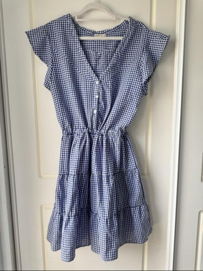 Just Living blue gingham tiered dress size L