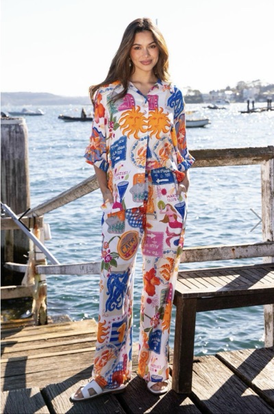 Label of Love Seabreeze Shirt & Pants Set Size M BNWT Colourful Resort Print