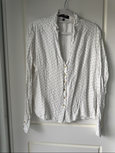 Bariloche White Black Spot Ruffle Blouse Shirt Size ES 44 AU 14 Made in Spain