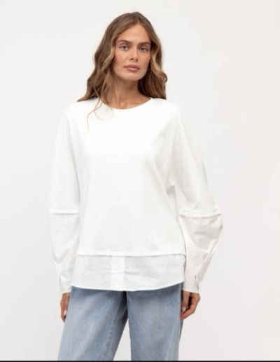 Label of Love Layered Tee Shirt White Size M BNWT Long Sleeve Relaxed Top
