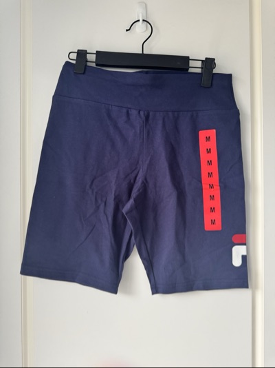 FILA Erin Bike Shorts Women’s Size M Navy BNWT Cotton Stretch Logo Activewear