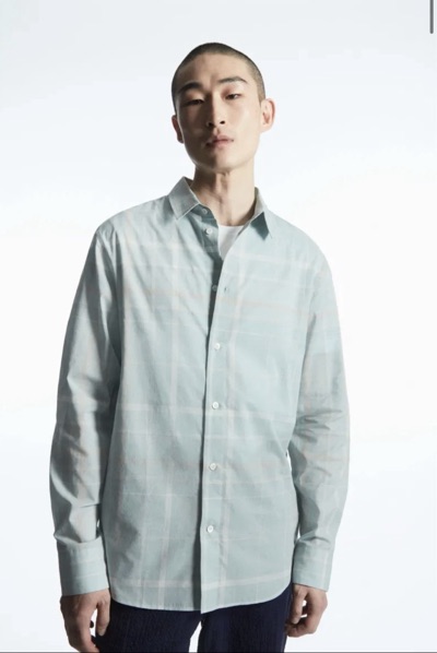 COS Mens Windowpane Checked Shirt Large Relaxed Fit Cotton Blue BNWT