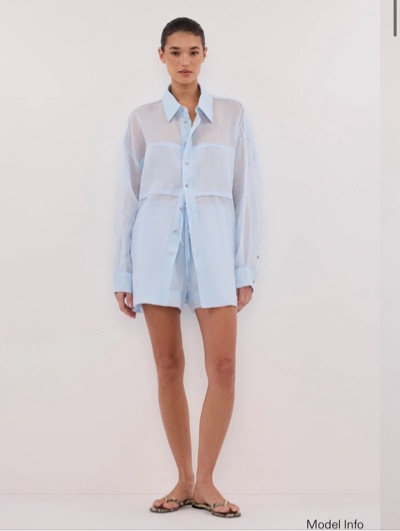 DISSH Kai Cornflower Blue 100% Ramie Oversized Long Sleeve Shirt Size 6