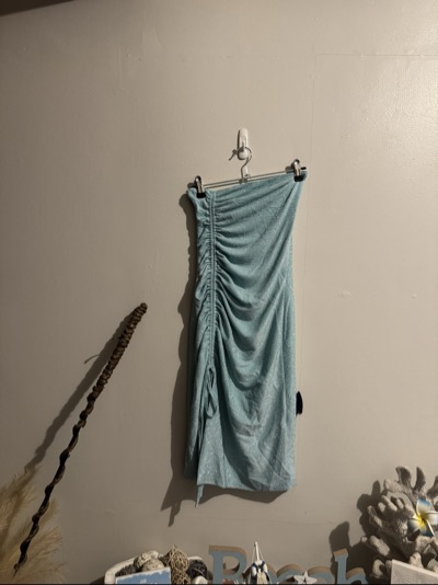 Meshki Light Blue Shimmer Strapless Dress