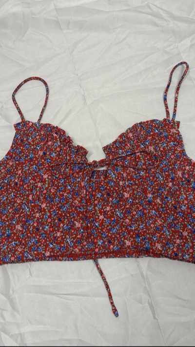 Floral Crop Top Cami Red Blue Strappy Bustier - Size 8 - BNWT