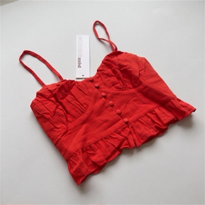 Morning Mist Red Ruffle Bustier Crop Top - Multiple Sizes