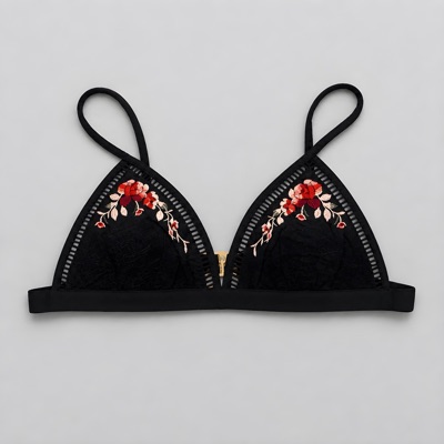 Wildfire Black Embroidered Triangle Bralette - Size M