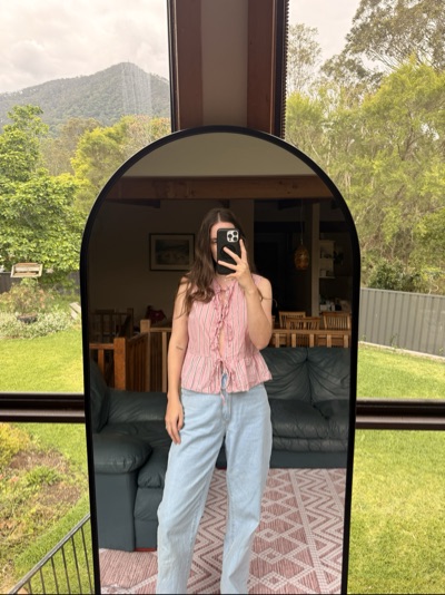 ASOS DESIGN | Pink Striped Tie-Front Top | Size M