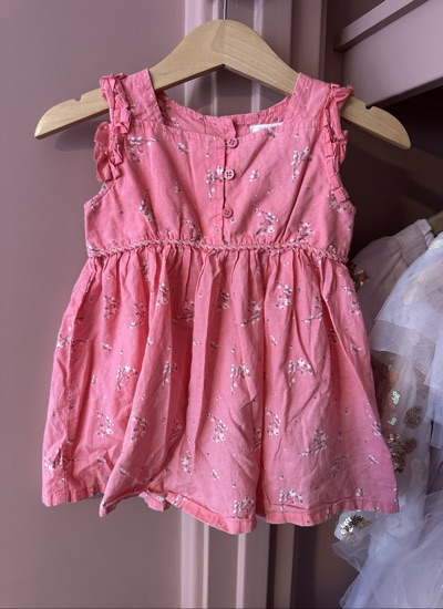 Purebaby pink floral lightweight cotton baby girl summer dress | size 6-12m |