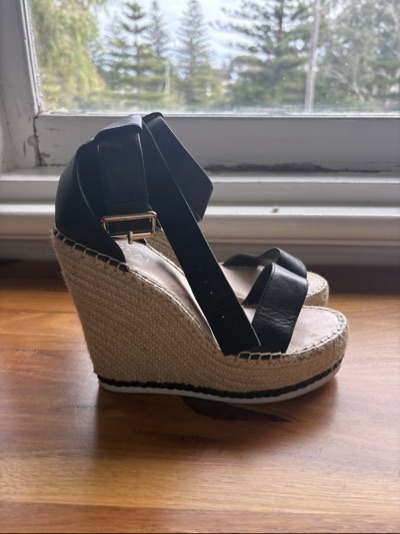 Kookai Black leather espadrille wedge sandals heels