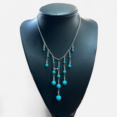 Y2K Blue Turquoise Beaded Tassel Necklace