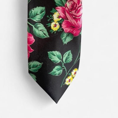 Vintage Black floral print tie