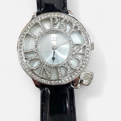 Lipsy Silver Dial Leather Strap Charm Ladies watch with diamante face