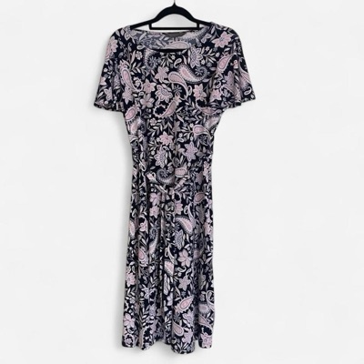 Jacqui E Pink & Navy Paisley dress