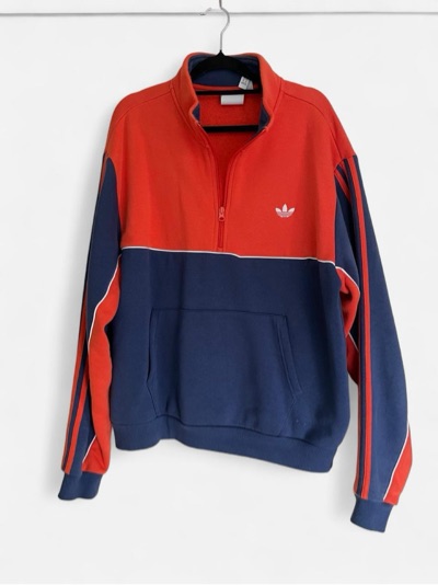 Adidas navy/orange color-blocked quarter zip sweatshirt