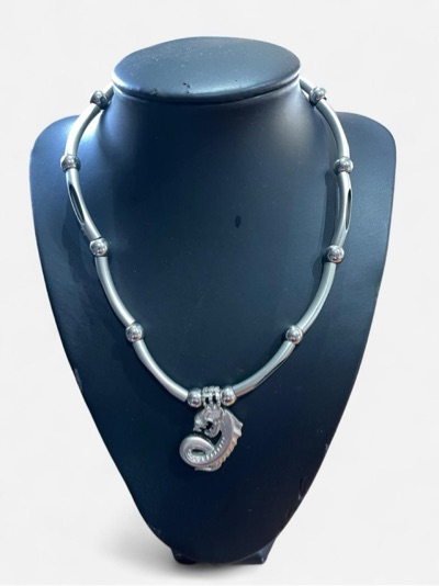 Y2K Unisex Gothic Dragon Choker Necklace featuring Silver Tone Rigid Tube Collar