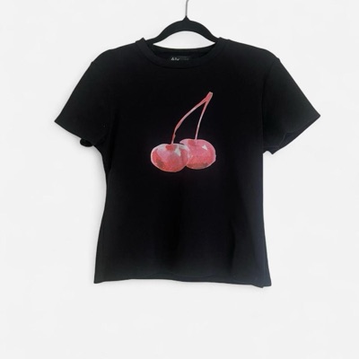 Ally Black cherry print crop tee