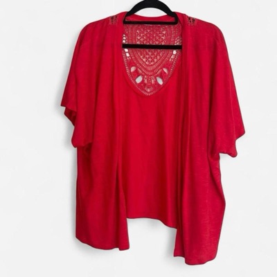 Vintage 90s Red short sleeve cardigan with lace detail