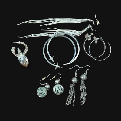 Women’s Mixed Lot Silver-Tone Metal Earrings 6pc Hoops & Dangle