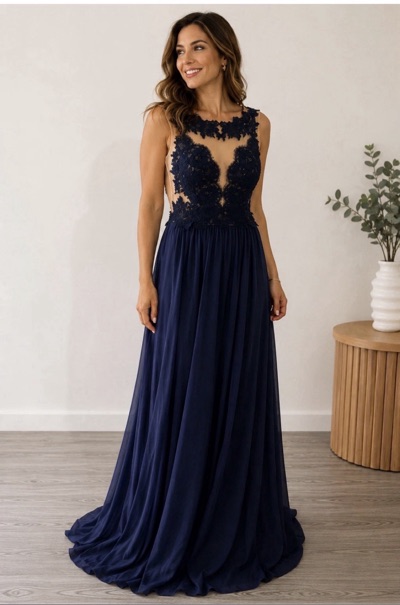 Sherri Hill Navy Lace Evening Gown Size 14 Formal Prom Ball Dress Open Back