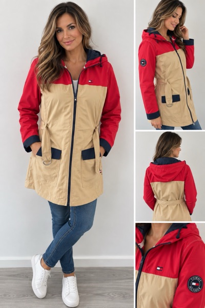 Tommy Hilfiger Haley JKT CB Women’s S Colourblock Hooded Zip Mid-Length Jacket