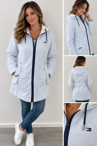 Tommy Hilfiger ADP W Hailey JKT Hooded Belted Full Zip Long Rain Coat SM