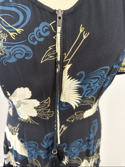 Oxford Woman Size 8 Black Crane Floral Print Zip Front Fit & Flare Dress