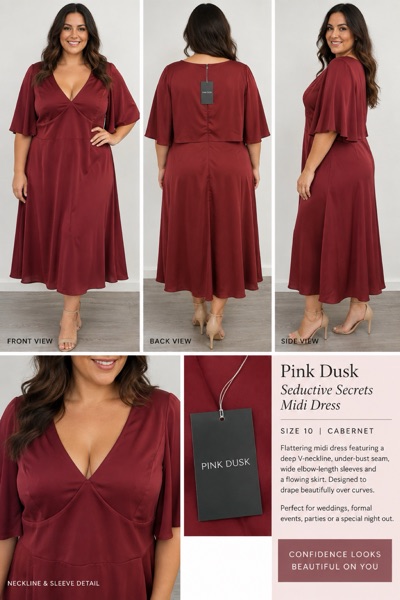 NEW Pink Dusk Seductive Secrets Midi Dress Size 10 Cabernet Burgundy RRP $169.99