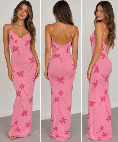 White Fox Trust Issues Maxi Dress XXS Pink Floral Knit NWT Y2K Bodycon