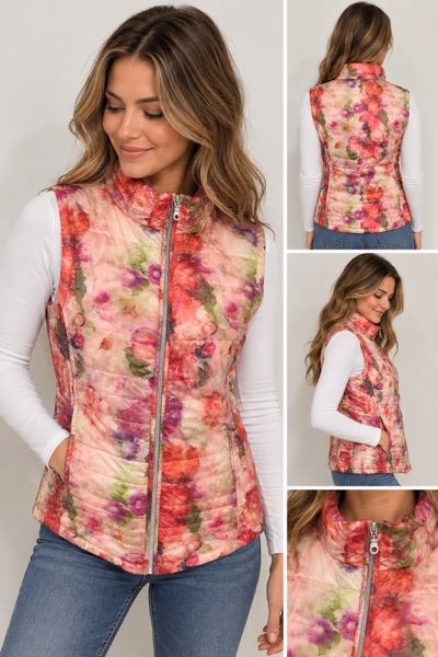 Goondiwindi Cotton Pink Patterned Zip-Front Vest – Size 12