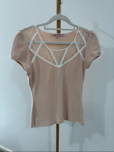 Review beige lace-panel short-sleeve top size 10