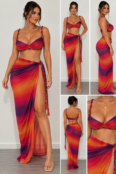 Fashion Nova multicoloured bikini set with wrap skirt