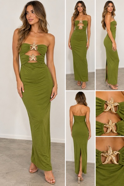Stunning Princess Polly Nika Strapless Maxi Dress in Green, size AU 4 / US 0