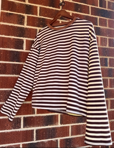 Long sleeve chocolate brown and cream top