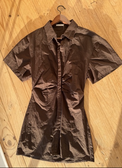 Chocolate Brown Charcoal Shirt Dress Size 8 with Collared Button Up, Short Sleev