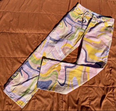Zara abstract print retro vibe straight leg denim size EUR 42 AU 14