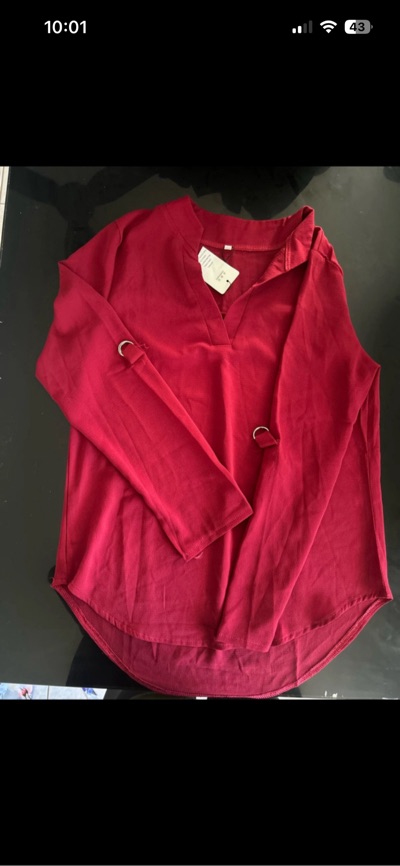 Chance red draped long sleeve blouse size M