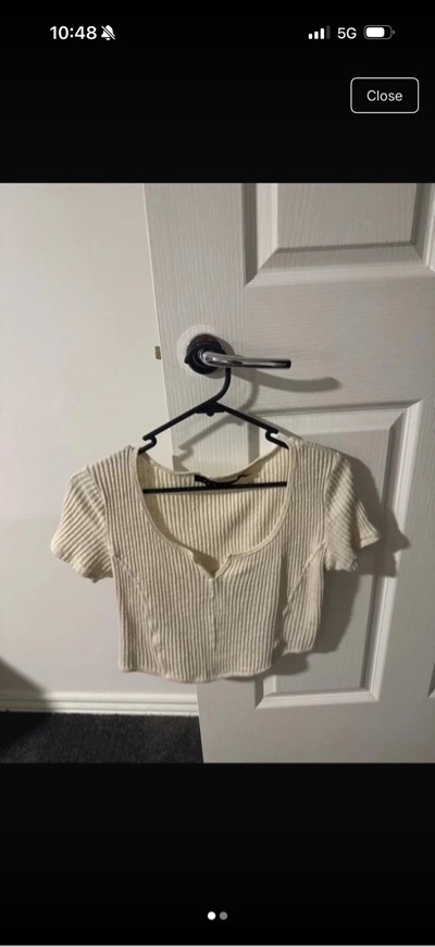 Cream ribbed short-sleeve crop top