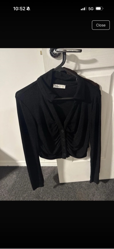 Ally black ruched button-front long sleeve
