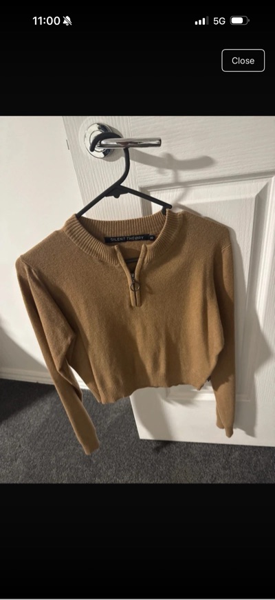 Silent Theory brown quarter-zip long sleeve top size 10