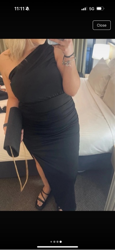 Black ruched one-shoulder maxi dress