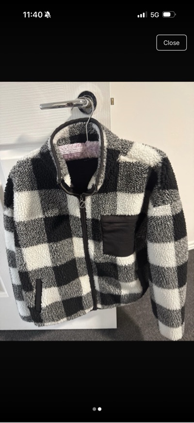 Grey, black and white checked fleece jacket