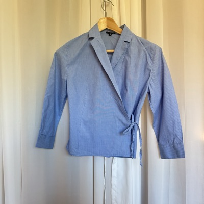 Blue and white striped wrap blouse size 10