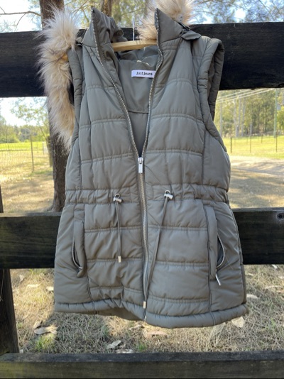 Just Jeans grey hooded puffer vest size S