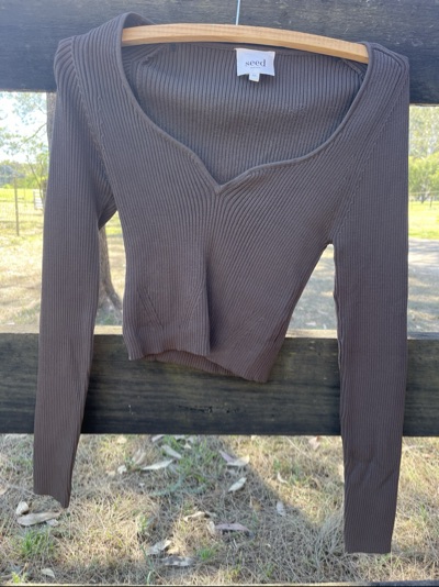 Seed Heritage brown ribbed V-neck jumper size XS