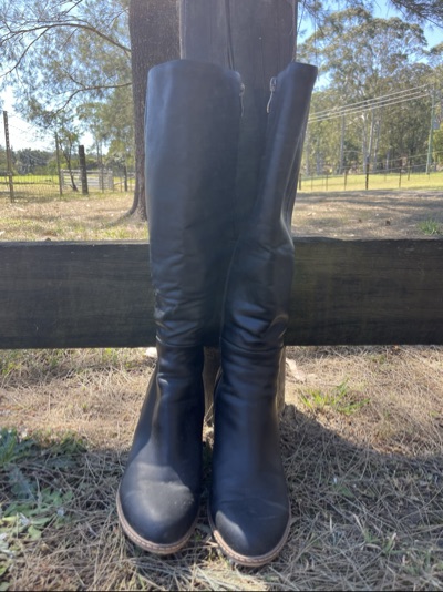 Cartel black tall boots with stacked heels