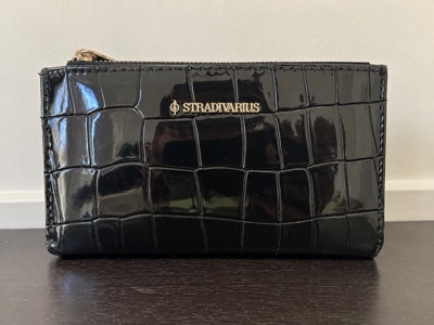 Stradivarius black crocodile-effect zip-around wallet