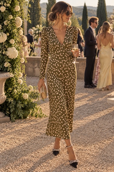 By Johnny. green and cream polka dot midi dress size 12